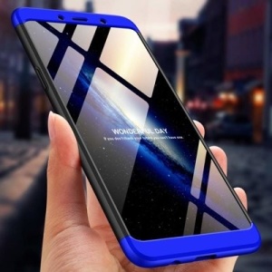 Husa Samsung Galaxy A9 -GKK 360 Front and Back Case Full Body Cover Negru cu Albastru - Img 8