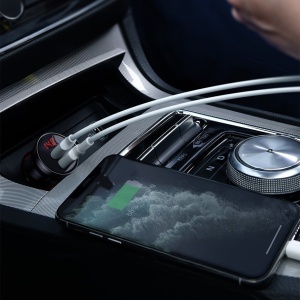 Incarcator auto Baseus Display digital 2xUSB-A, 24W + cablu USB to Type-C / Lightning / Micro-USB inclus - Img 4