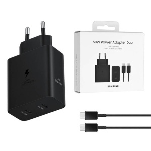 Încărcător Samsung 50W EP-T5020XBE, 2x USB-C, cablu Type-C inclus, negru