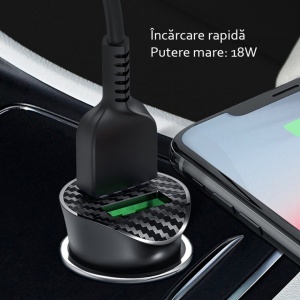 Incarcator telefon auto Hoco Z39 -2 porturi USB-A, QC 3.0, 18W, 3A cu cablu USB-A to USB Type-C 1.0m Negru - Img 8