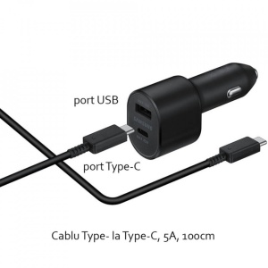 Incarcator telefon auto original Samsung USB tip C 60W + cablu 5A, 1m inclus - Img 2