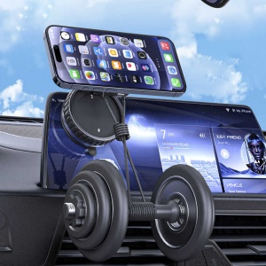 Telefon montat pe suportul magnetic Techsuit VacuumGripX S15 pe bordul unui autoturism