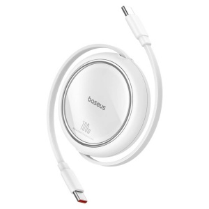 Cablu de date Type-C to Type-C, 100W, 1m, Retractable Free2Draw Mini -- Moon White - Img 1