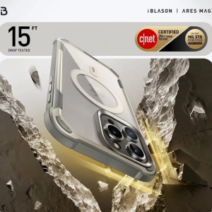 Husa iPhone 15 Pro Max i-Blason Ares Magsafe transparenta margini gri - Img 2