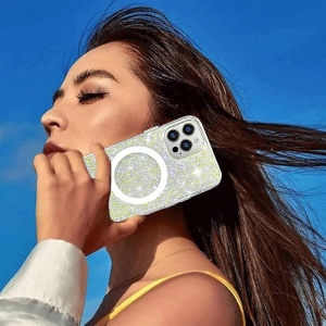 Husa iPhone 16 Pro Max Sparkly Glitter MagSafe White - Img 3