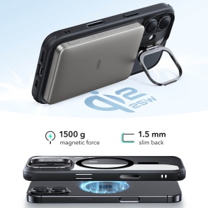Husa iPhone 17 Classic Hybrid HaloLock Kickstand transparenta / negru - Img 4