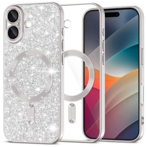 Husa iPhone 17 Luxury Glitter MagSafe argintie