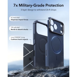 Husă iPhone 18 Pro ESR Cyber Armor Kickstand Blue - Rugged - Img 3