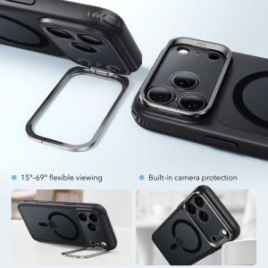 Husă iPhone 18 Pro Max - ESR Classic Hybrid HaloLock Kickstand - Frosted Black - Img 5