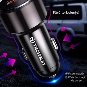Incarcator auto telefon Techsuit 2 porturi USB-A si USB type C, 38W - Img 6
