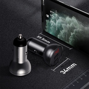 Incarcator telefon auto Baseus Display digital 2xUSB-A, 24W - Img 3