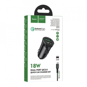 Incarcator telefon auto Hoco Z39 -2 porturi USB-A, QC 3.0, 18W, 3A cu cablu inclus USB-A to Micro USB 1.0m Negru - Img 7