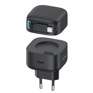 Incarcator tip C GaN Fast Charging PD 35W + cablu retractabil type C 80cm negru Usams - Img 1