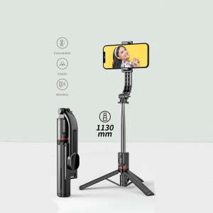Selfie Stick cu telecomandă Bluetooth si trepied telescopic 113 cm Negru