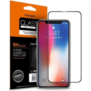 Sticla securizata Iphone X/XS -Spigen Glass FC-margine neagra - Img 1