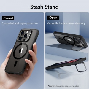 Husa iPhone 15 Pro Max Classic Kickstand Case cu MagSafe de la ESR - transparenta cu negru - Img 6