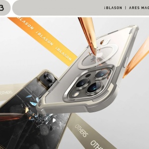 Husa iPhone 15 Pro Max i-Blason Ares Magsafe transparenta margini gri - Img 3