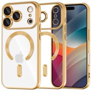 Husa iPhone 17 Pro Magsafe Luxury Crystal transparenta / auriu