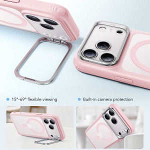 Husă iPhone 18 Pro Max - ESR Classic Hybrid HaloLock Kickstand - Frosted Bubblegum Pink - Img 5