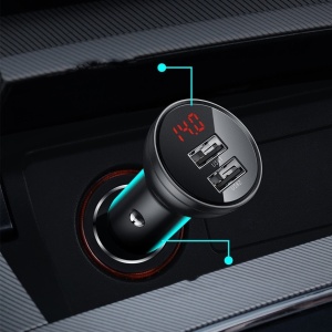 Incarcator auto Baseus Display digital 2xUSB-A, 24W + cablu USB to Type-C / Lightning / Micro-USB inclus - Img 6