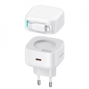 Incarcator tip C GaN Fast Charging PD 35W + cablu retractabil Lightning 80cm alb Usams - Img 1