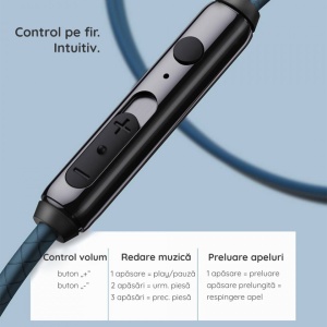 Casti audio in ear cu fir ,microfon Baseus Encok H19 -1.2 m culoare neagra - Img 7