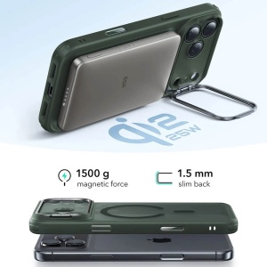 Husa iPhone 17 Pro Max Classic Hybrid HaloLock Kickstand cu MagSafe de la ESR Frosted Green - Img 4