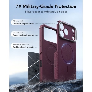 Husă iPhone 18 Pro ESR Cyber Armor Kickstand Frosted Deep Burgundy - Img 3