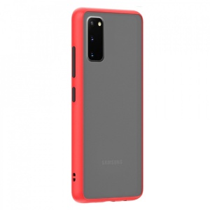 Husa Samsung Galaxy S20 - Colored buttons case- bumper rosu cu butoane negre - Img 1