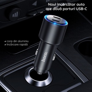 Incarcator auto telefon Hoco NZ3 2xUSB Type-C, QC 3.0,PD 40W, 3A - Img 4