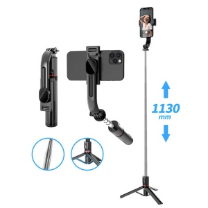 Selfie Stick cu telecomandă Bluetooth si trepied telescopic 113 cm Negru