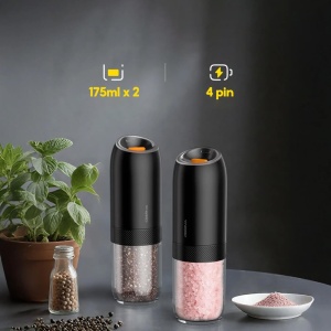 Set râșnițe electrice pentru Sare și Piper Deerma YM01, cană 175ml, mecanism ceramic, negru - Img 2