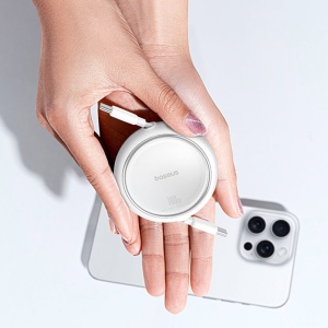Cablu de date Type-C to Type-C, 100W, 1m, Retractable Free2Draw Mini -- Moon White - Img 7