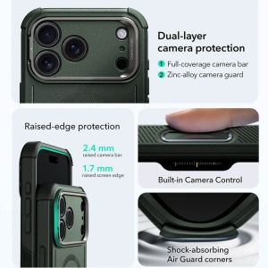 HHusa iPhone 17 Pro Max ESR Cyber Armor Kickstand verde inchis - Img 5