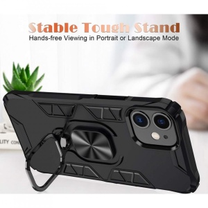 Husa Iphone 12 PRO MAX- Kickstand Metal TPU Case- Negru cu Albastru - Img 2