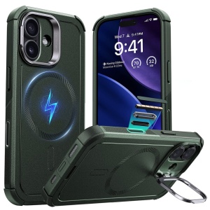 Husa iPhone 17 ESR Cyber Armor Kickstand verde inchis - Img 1
