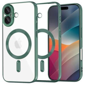 Husa iPhone 17 Magsafe Luxury Crystal transparenta / deep green