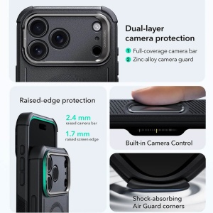 Husa iPhone 17 Pro Max ESR Cyber Armor Kickstand neagra - Img 3