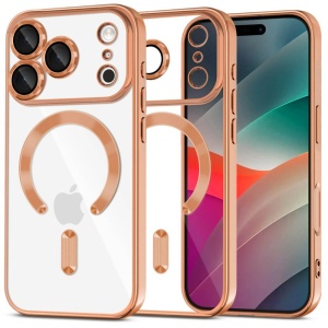 Husa iPhone 17 Pro Max Magsafe Luxury Crystal transparenta / portocaliu