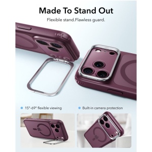 Husă iPhone 18 Pro ESR Classic Hybrid HaloLock Kickstand Frosted Deep Burgundy - Img 3