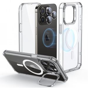 Husa pentru iPhone 15 Pro Max + folie ESR Armor Tough Kickstand HaloLock transparenta - Img 2