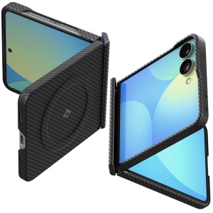 Detaliu textura premium din fibra de aramida husa Spigen Air Skin Samsung Z Flip8