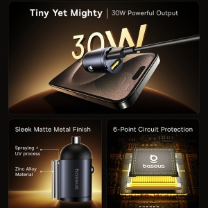 Incarcator auto Baseus Tiny Star Mini cu incarcare rapida port USB-A , USB C 30W - Img 7
