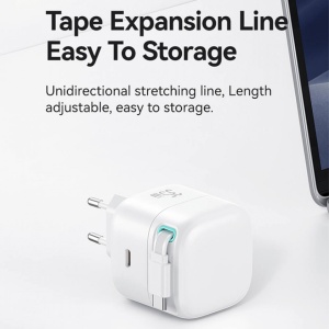 Incarcator priza USB tip C GaN Fast Charging 35W + cablu retractabil type C 80cm alb Usams - Img 7