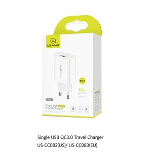 Incarcator telefon priza Usams T22 18W, 3A, 1xUSB-A QC 3.0 alb - Img 2