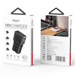Incarcator telefon USB , USB tip C PD20W cu adaptor de calatorie EU, UK, US, AUS Yesido - Img 7
