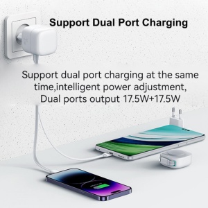 Incarcator tip C GaN Fast Charging PD 35W + cablu retractabil Lightning 80cm alb Usams - Img 3