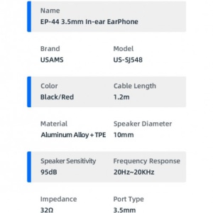 Casti audio in ear cu fir si microfon ,1.2m Usams EP44 culoare neagra - Img 5