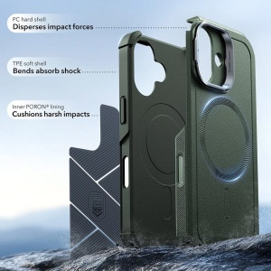 HHusa iPhone 17 ESR Cyber Armor Kickstand verde inchis - Img 3