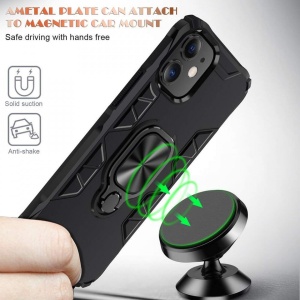 Husa Iphone 12 PRO MAX- Kickstand Metal TPU Case- Negru cu Albastru - Img 3